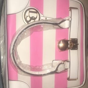 Pink and white purse